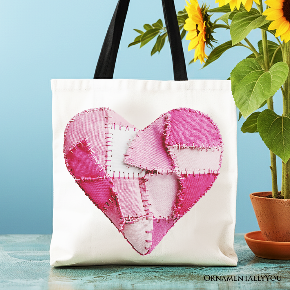 Ashley Stewart Patchwork Heart Canvas Tote Bag White