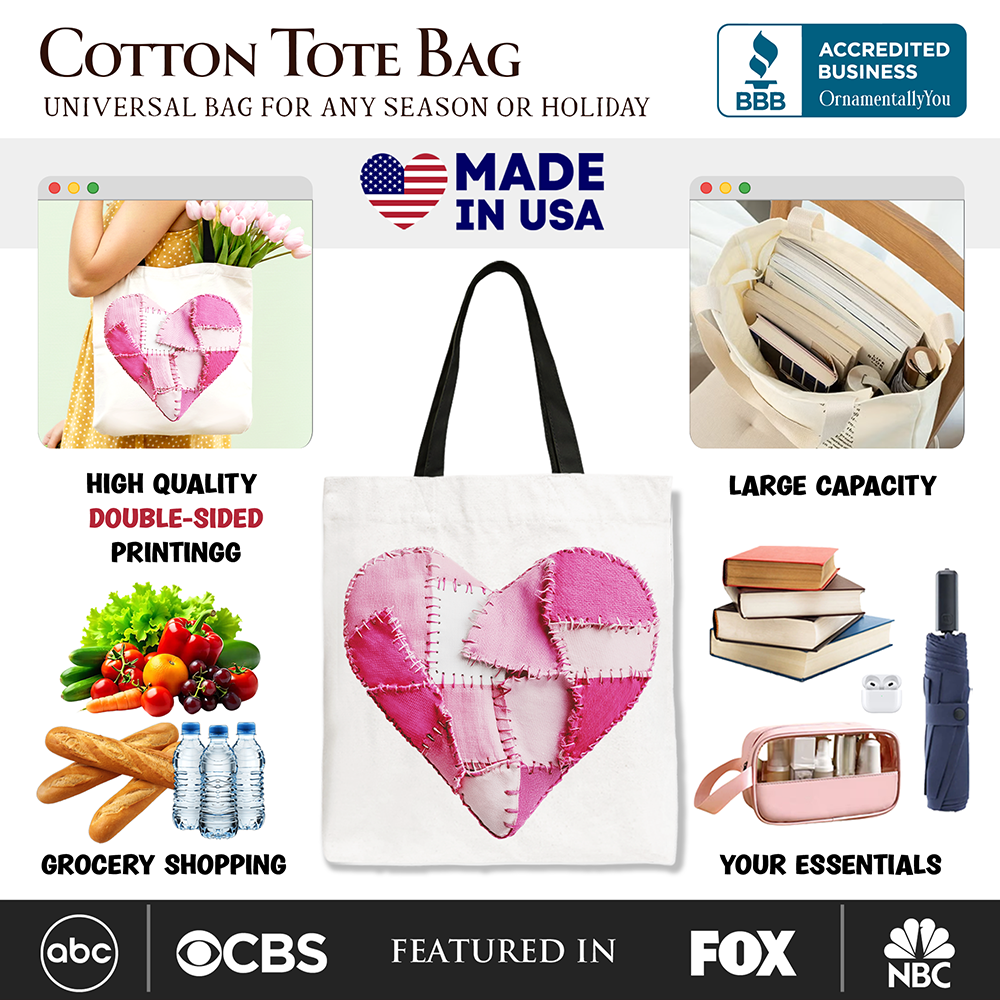 Ashley Stewart Patchwork Heart Canvas Tote Bag White