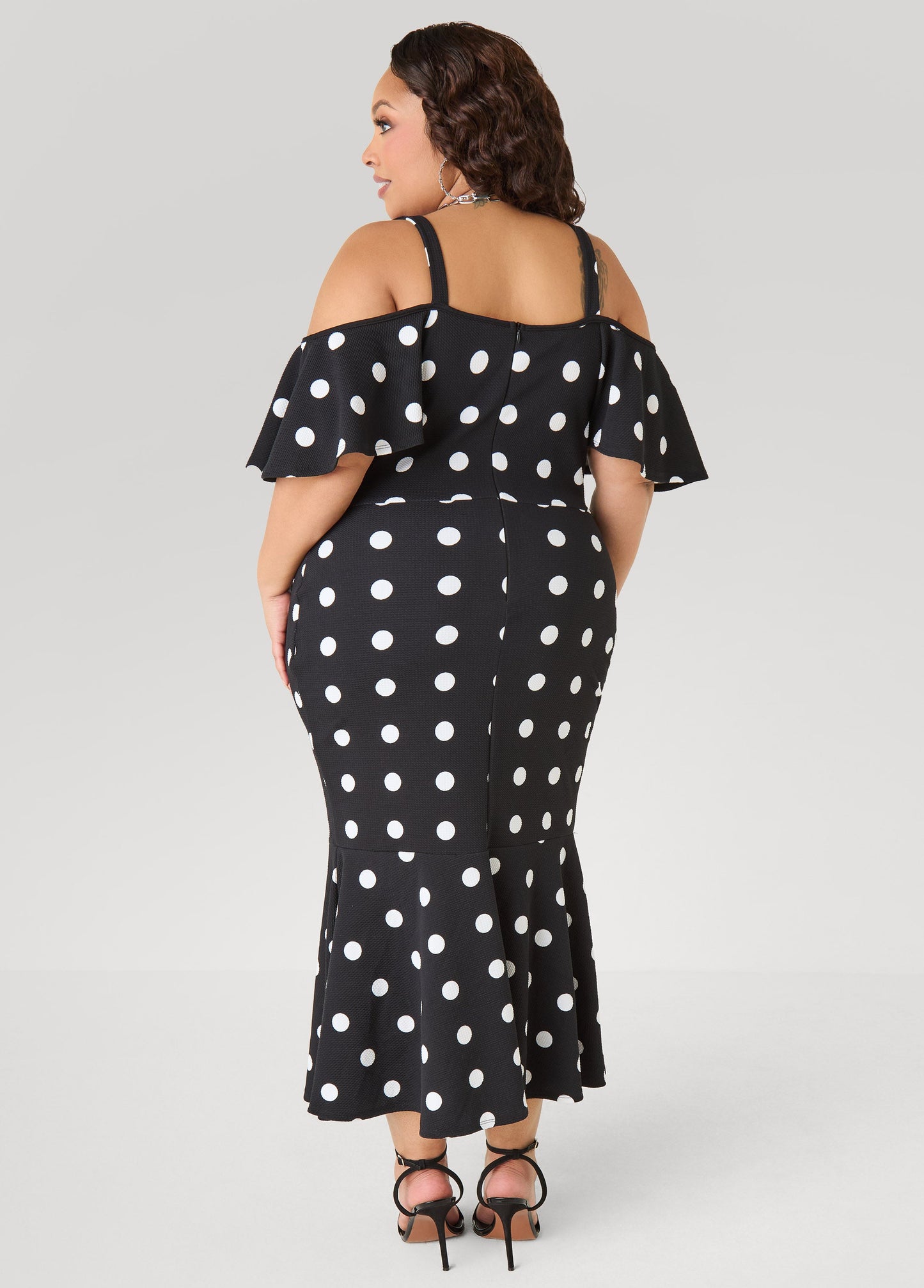 Ashley Stewart Cold Shoulder Polka Dot Dress Apricot Gelato