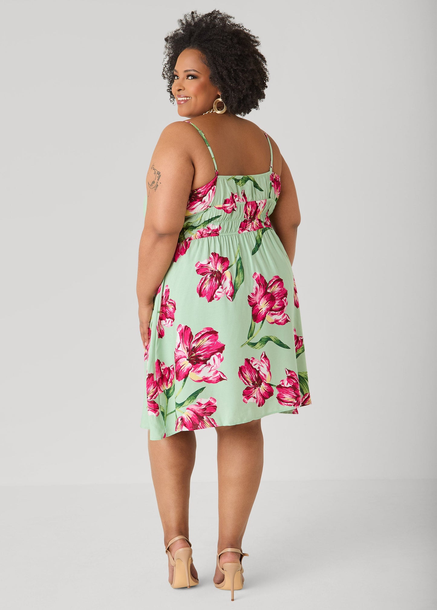 Ashley Stewart Tie Front Floral Print Dress Seafoam