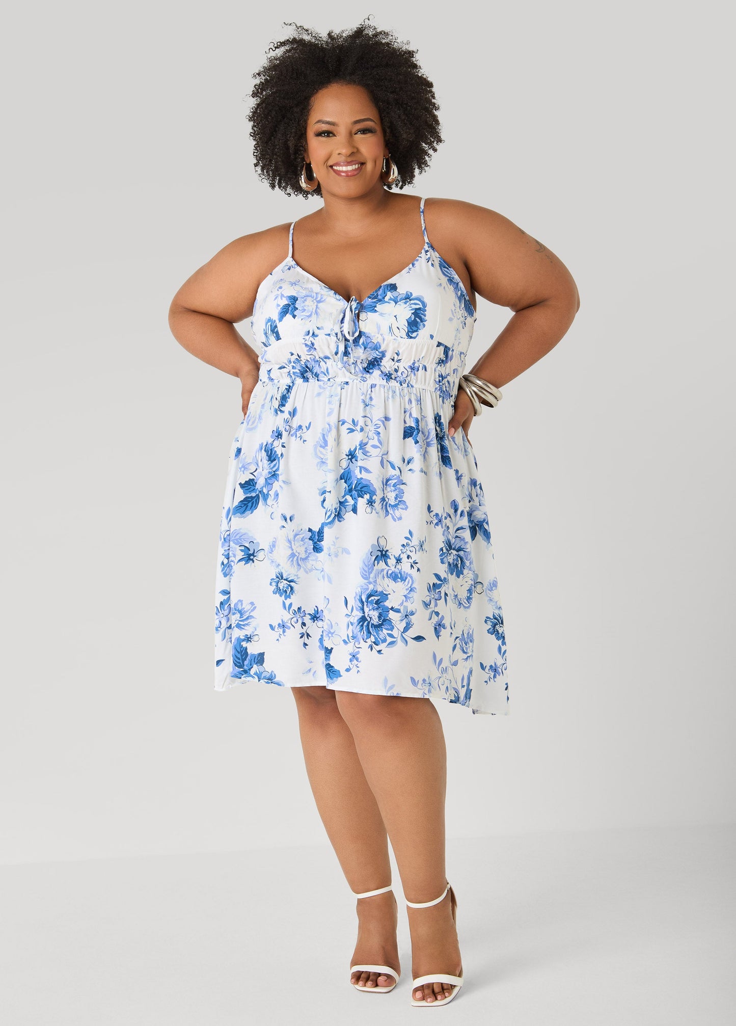 Ashley Stewart Tie Front Floral Print Dress Seafoam
