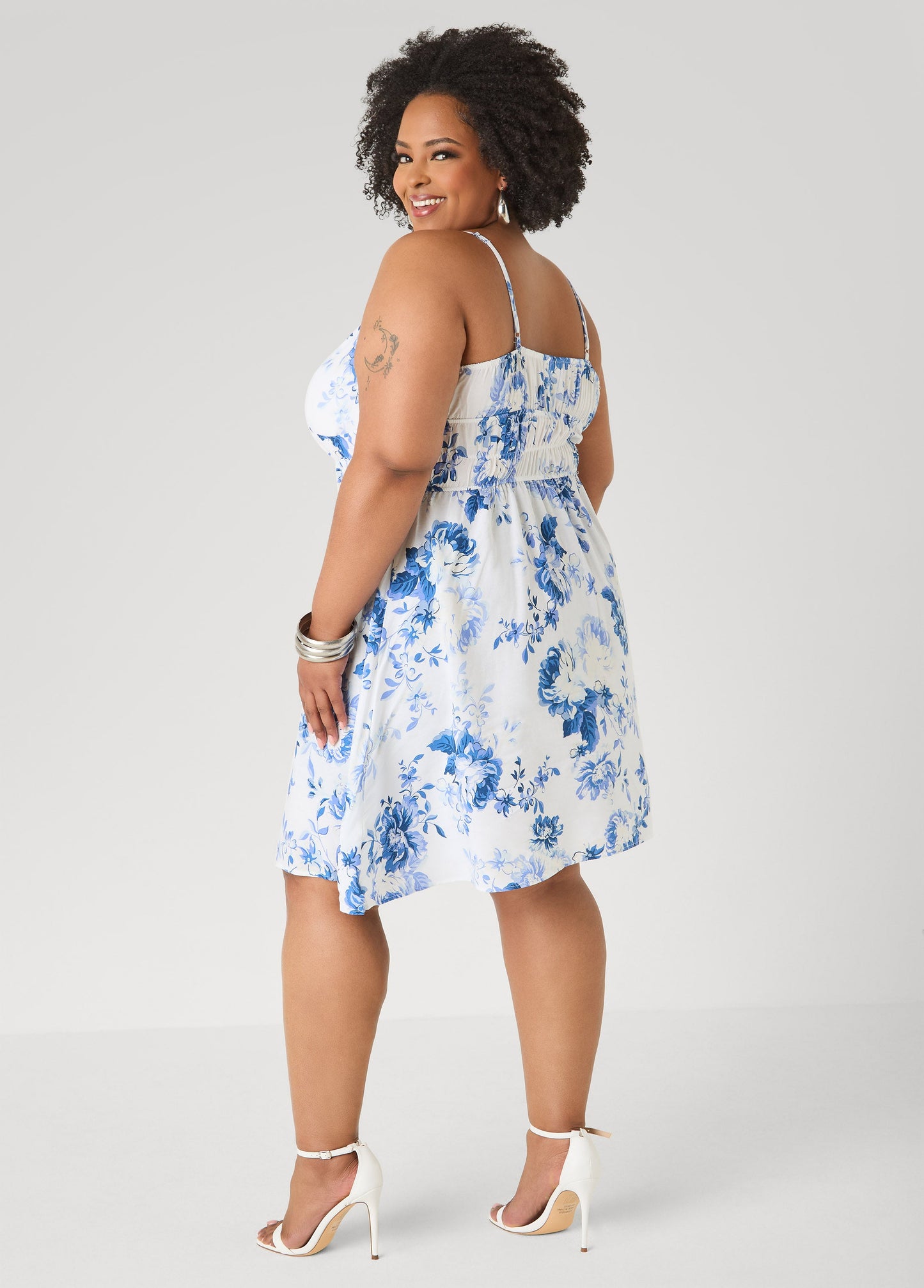 Ashley Stewart Tie Front Floral Print Dress Seafoam
