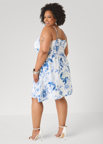Ashley Stewart Tie Front Floral Print Dress Seafoam