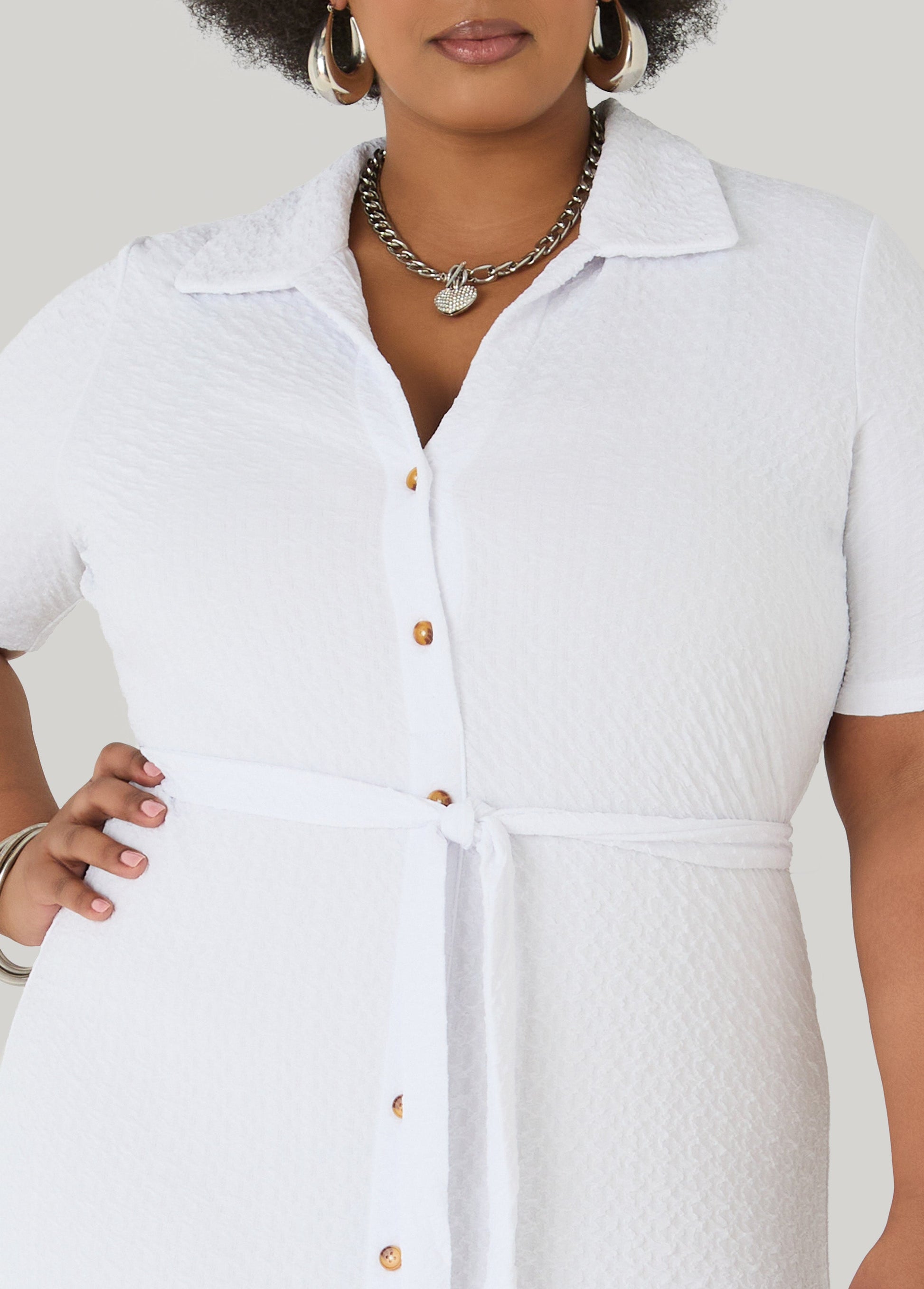 Ashley Stewart Textured Maxi Shirtdress Caribbean Sea