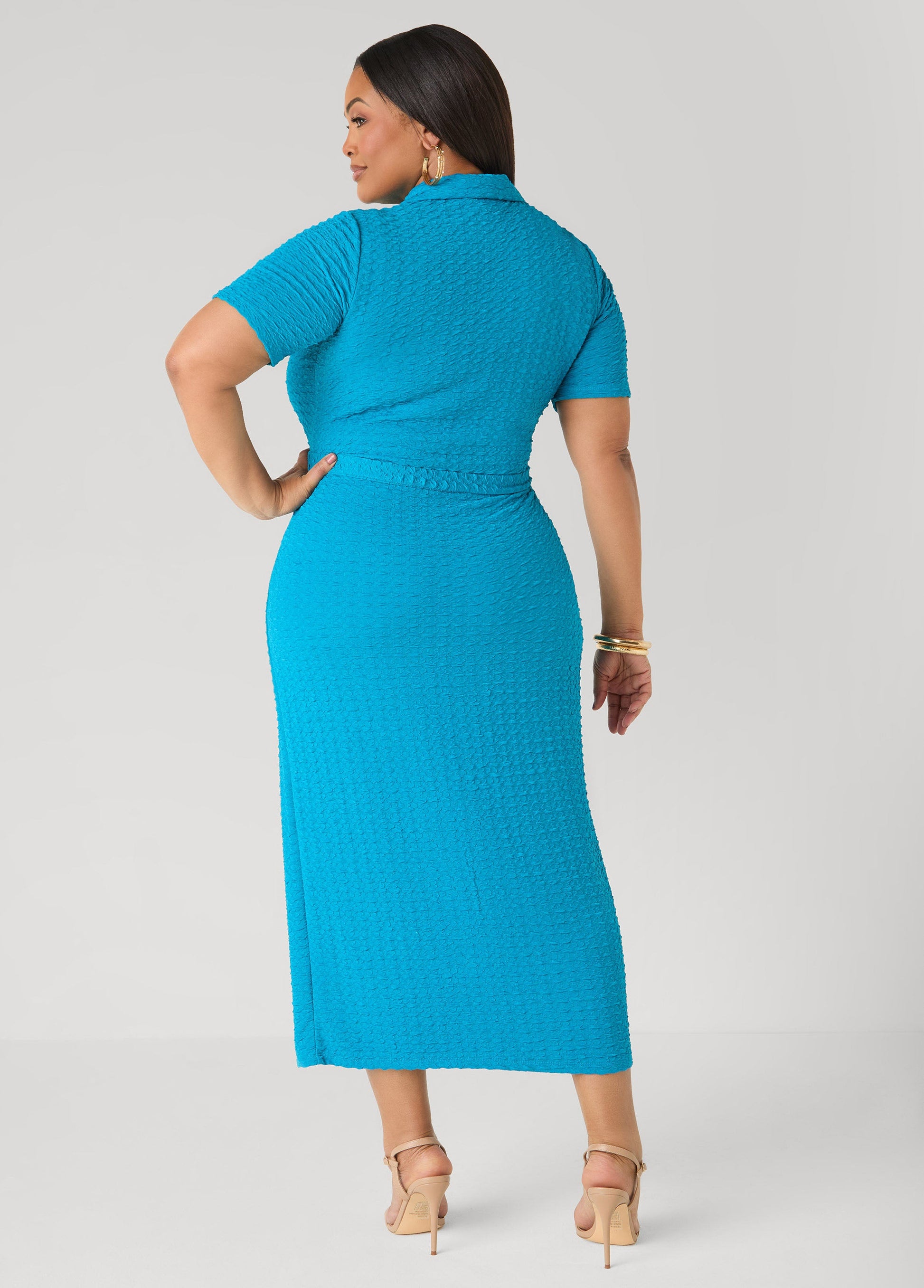 Ashley Stewart Textured Maxi Shirtdress Caribbean Sea