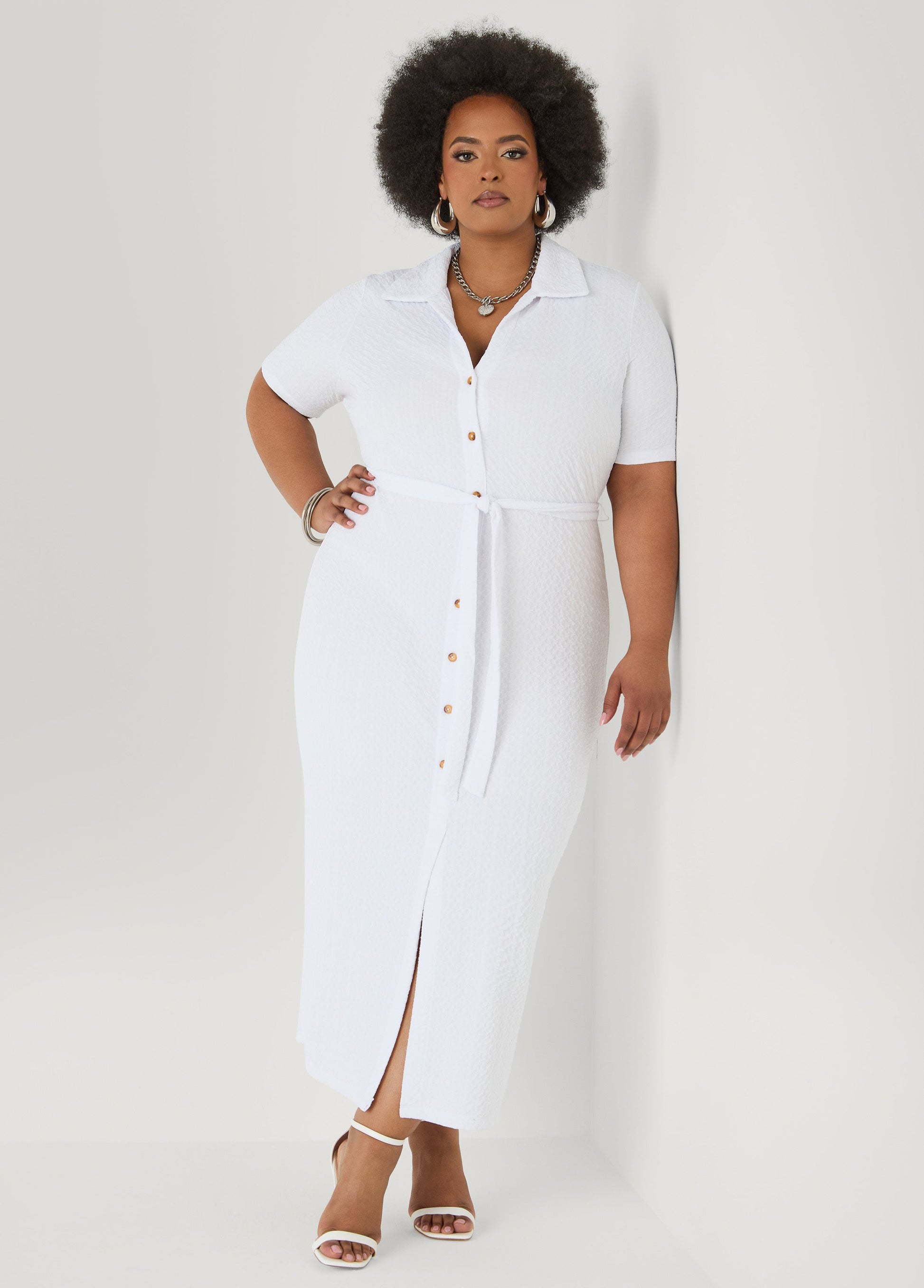 Ashley Stewart Textured Maxi Shirtdress Caribbean Sea