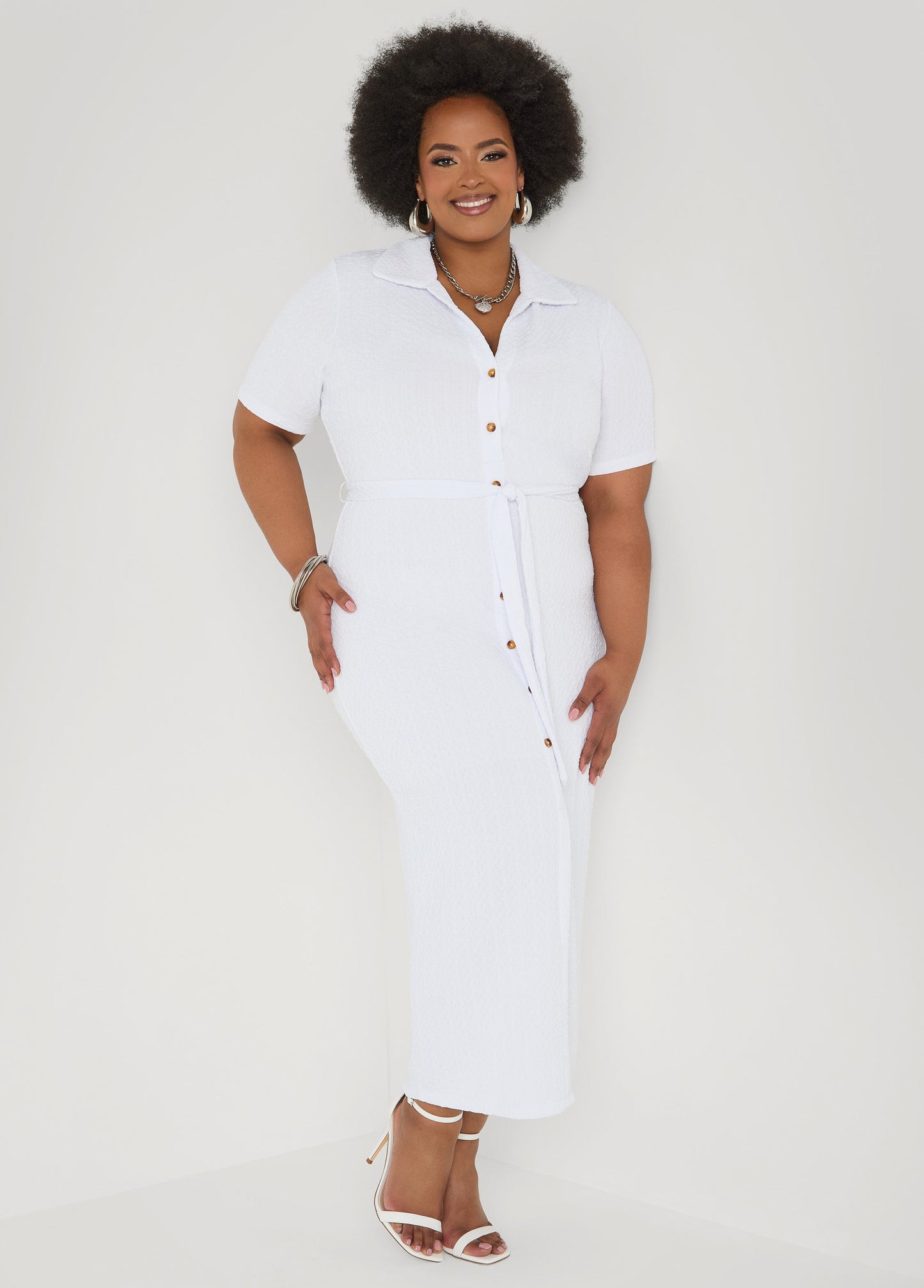 Ashley Stewart Textured Maxi Shirtdress Caribbean Sea