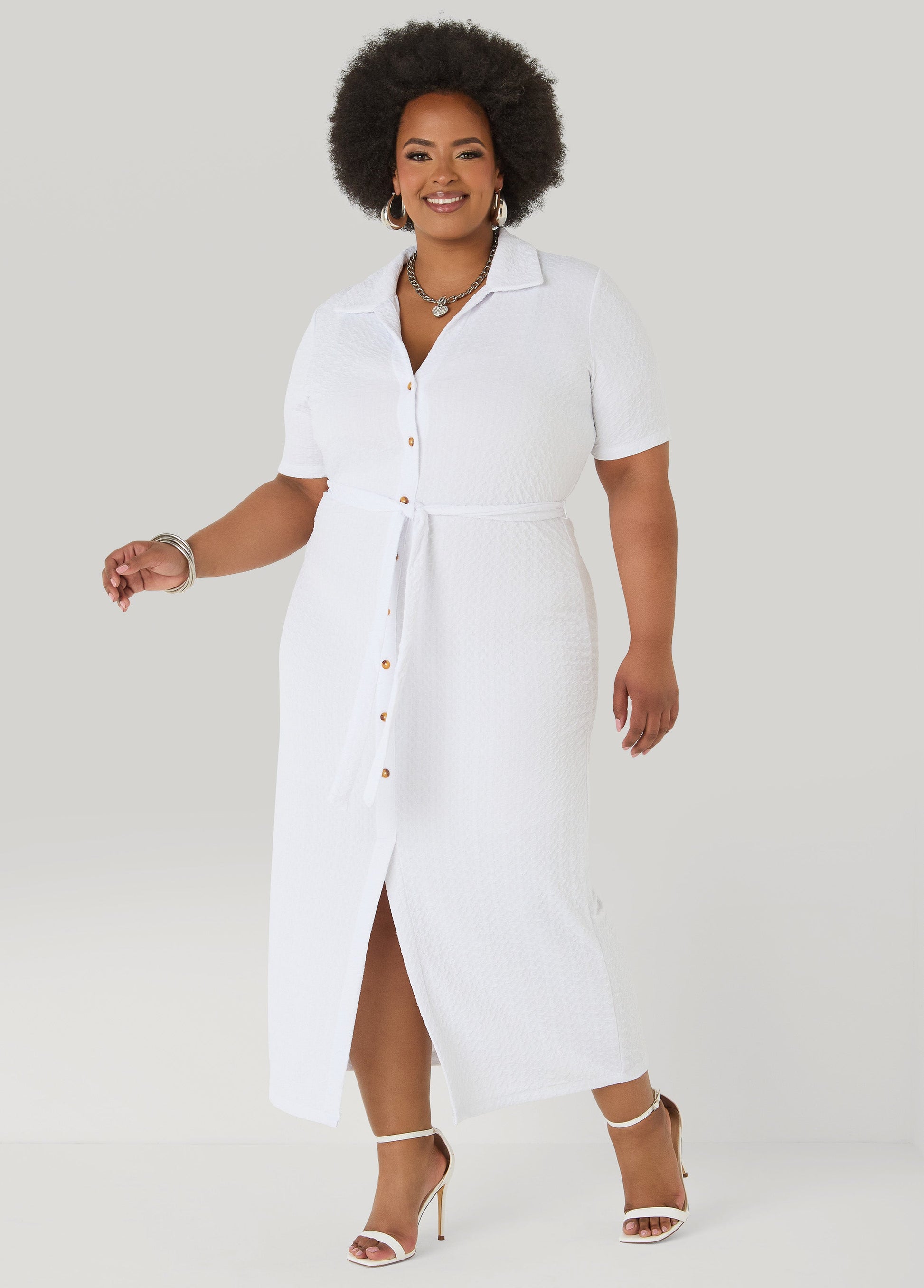 Ashley Stewart Textured Maxi Shirtdress Caribbean Sea