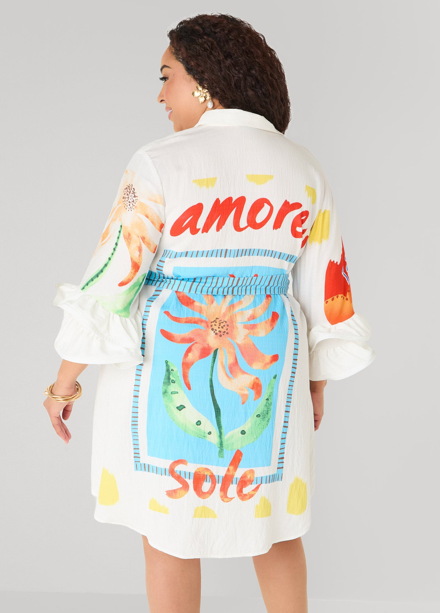 Ashley Stewart Ruffled Amore Shirtdress Multi