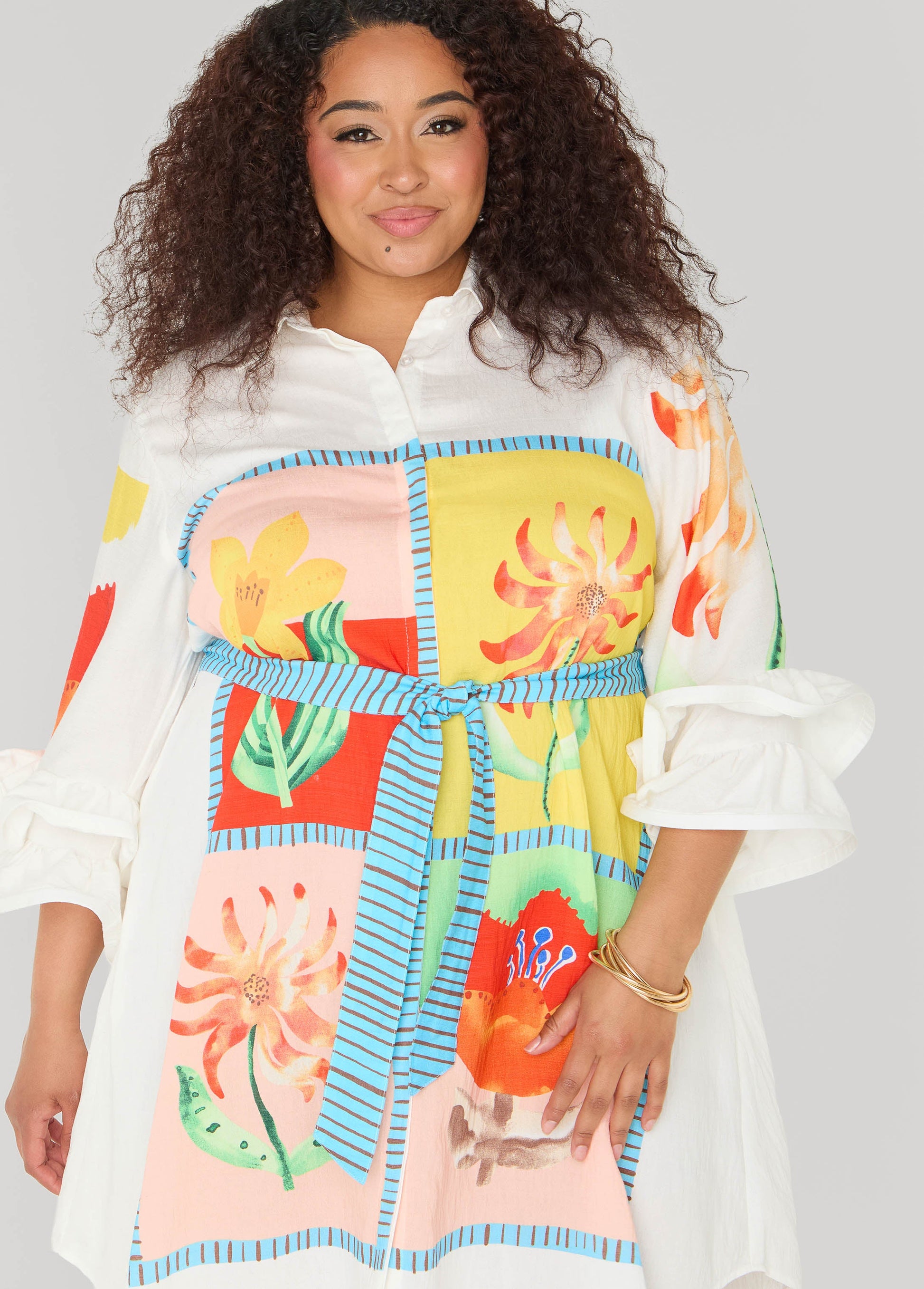 Ashley Stewart Ruffled Amore Shirtdress Multi