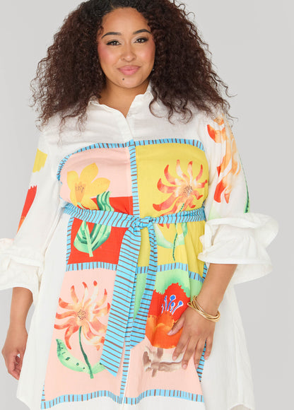 Ashley Stewart Ruffled Amore Shirtdress Multi