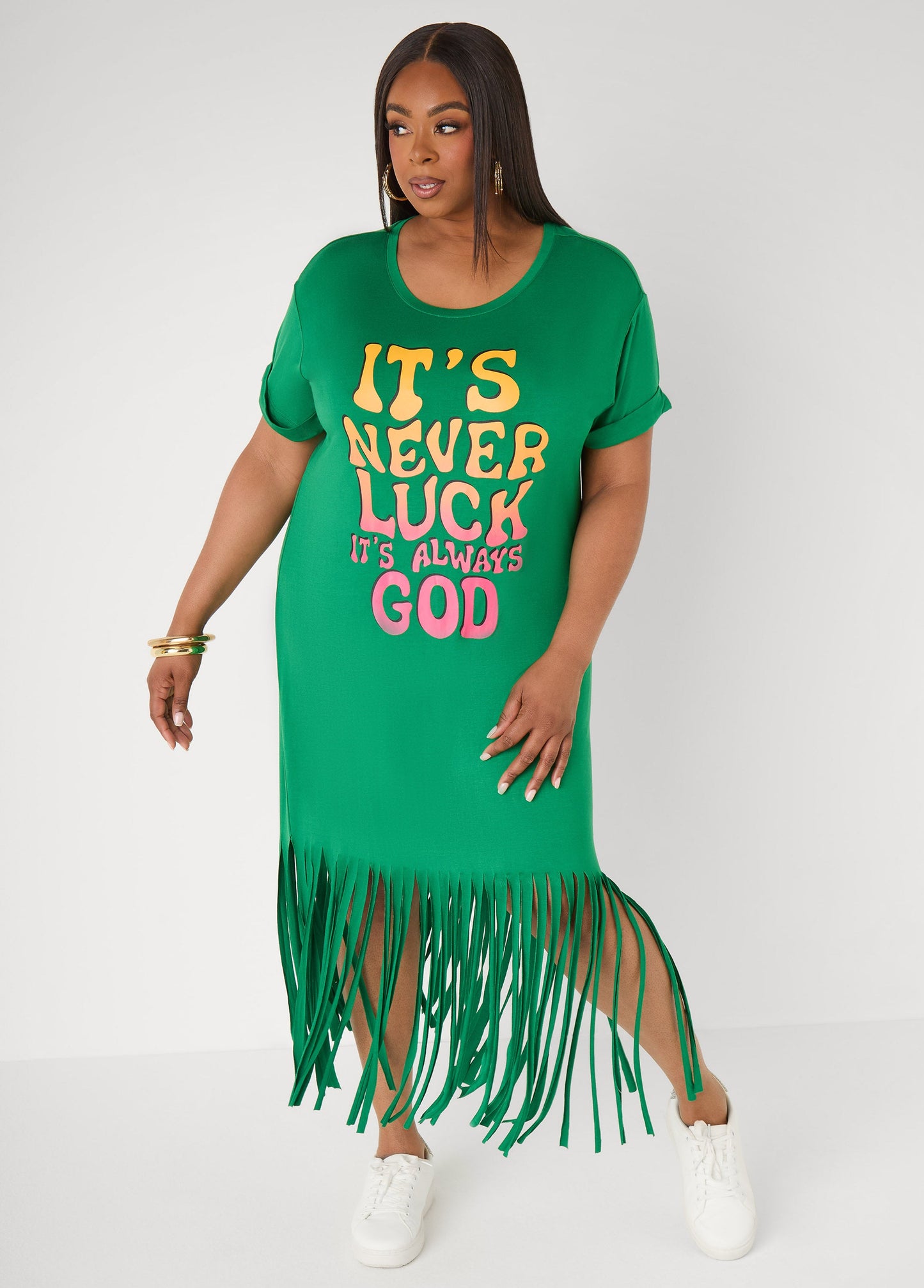 Ashley Stewart Always God Fringed T Shirt Dress Amazon