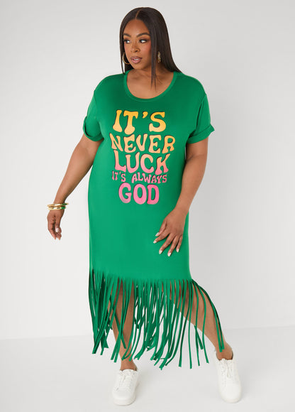 Ashley Stewart Always God Fringed T Shirt Dress Amazon
