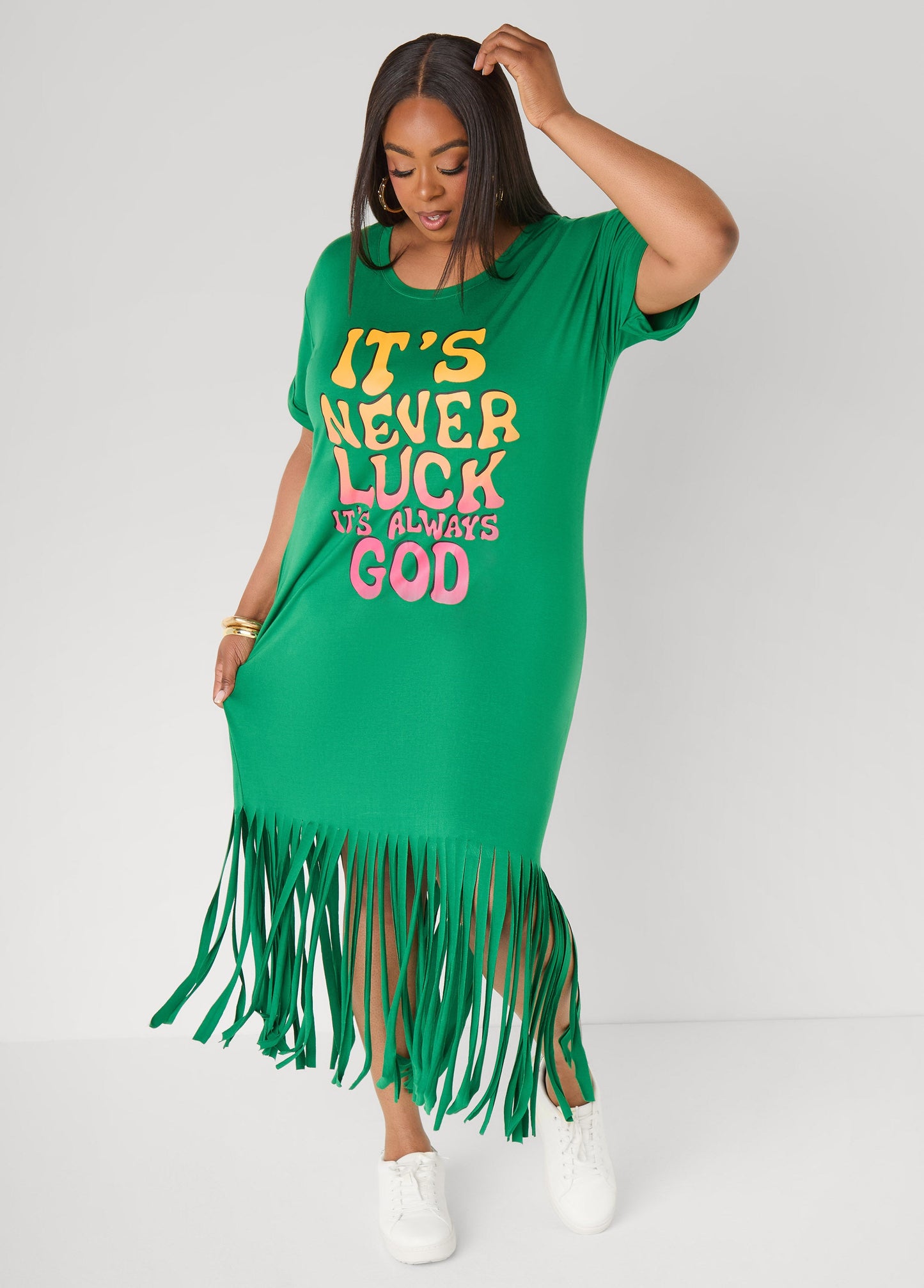 Ashley Stewart Always God Fringed T Shirt Dress Amazon