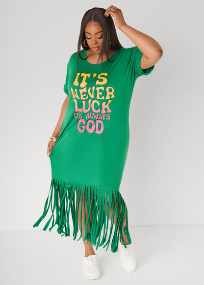 Ashley Stewart Always God Fringed T Shirt Dress Amazon
