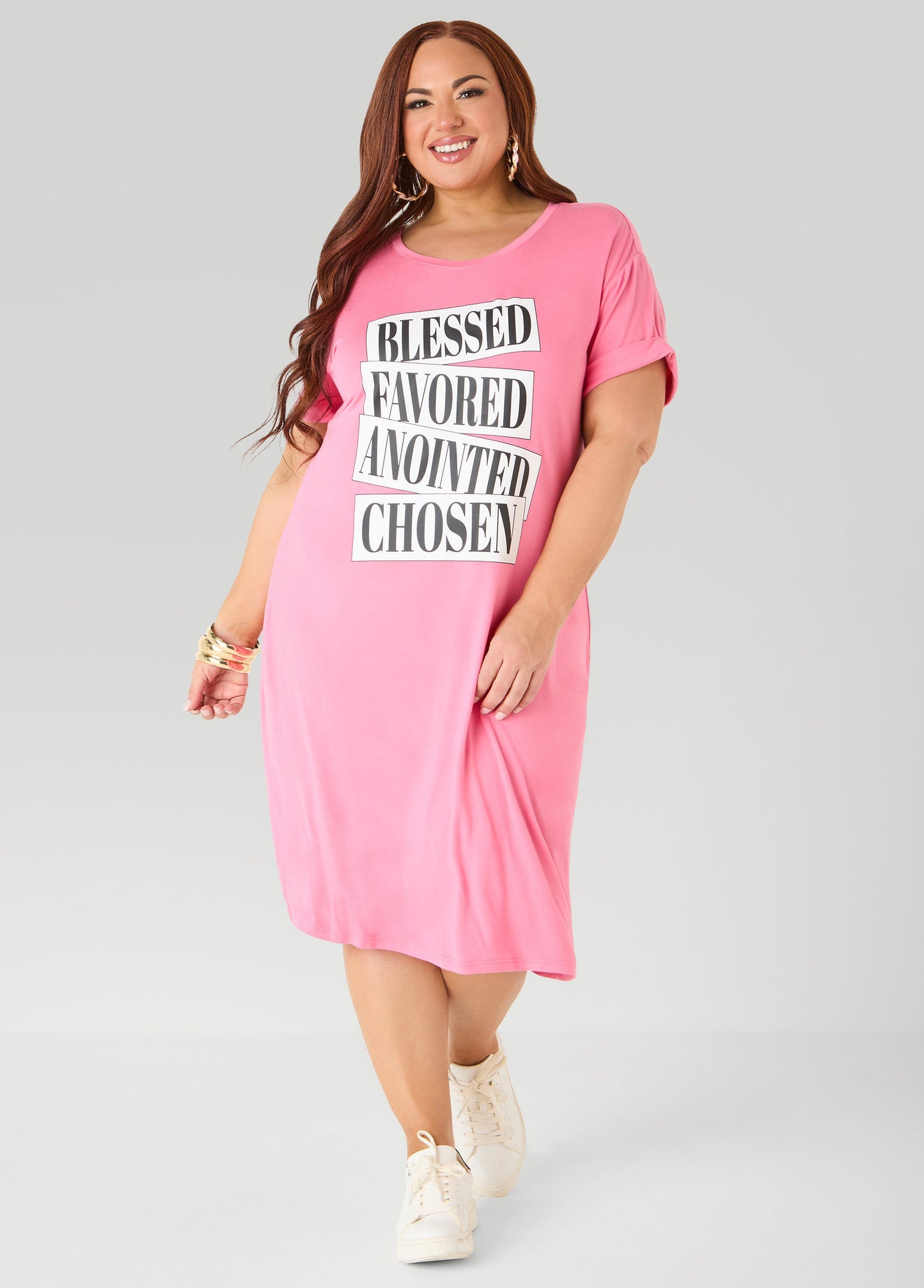 Ashley Stewart Blessed Graphic T Shirt Dress Confetti