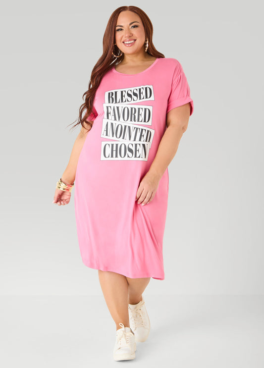 Ashley Stewart Blessed Graphic T Shirt Dress Confetti