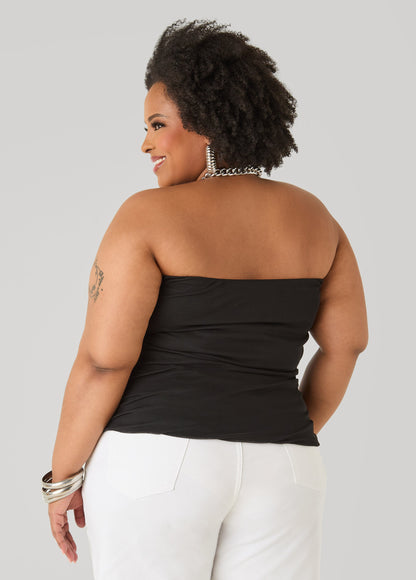 Ashley Stewart Ruched Mesh Tube Top Black