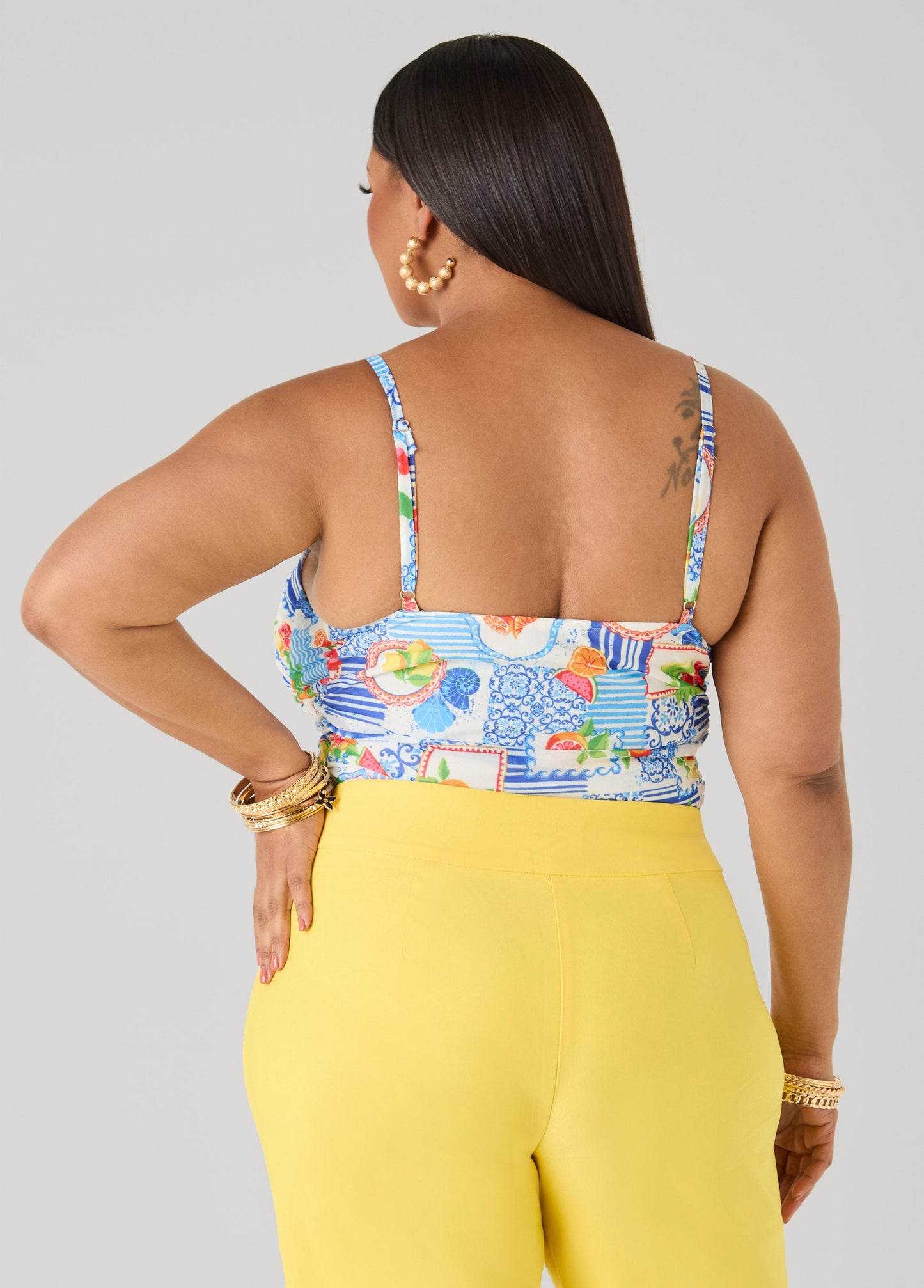 Ashley Stewart Printed Mesh Bodysuit Victoria Blue