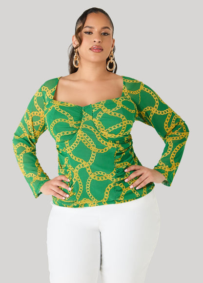 Ashley Stewart Chain Print Bustier Top Victoria Blue