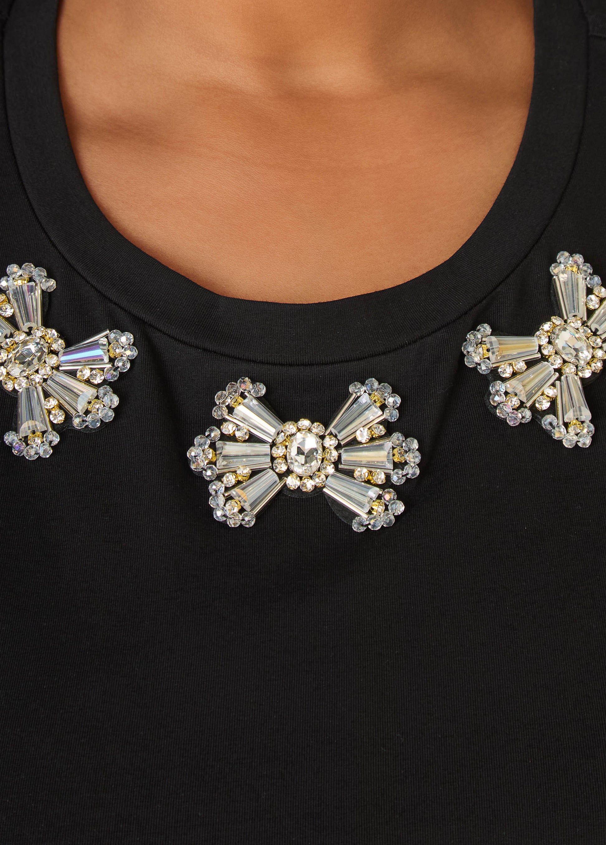 Ashley Stewart Ruffled Embellished Jersey Tee Black