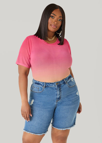 Ashley Stewart Ombre Mesh Tee Multi