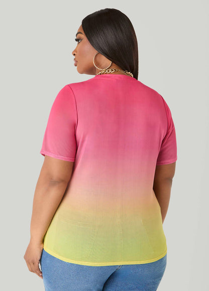 Ashley Stewart Ombre Mesh Tee Multi