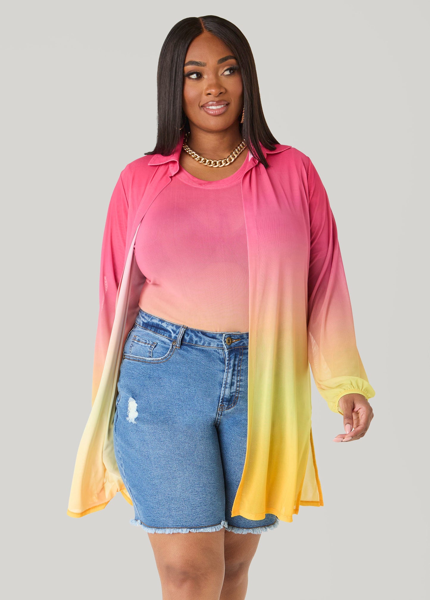 Ashley Stewart Ombre Mesh Tee Multi