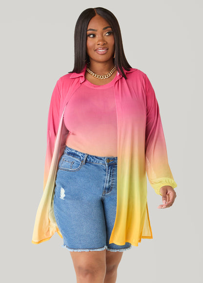 Ashley Stewart Ombre Mesh Tee Multi