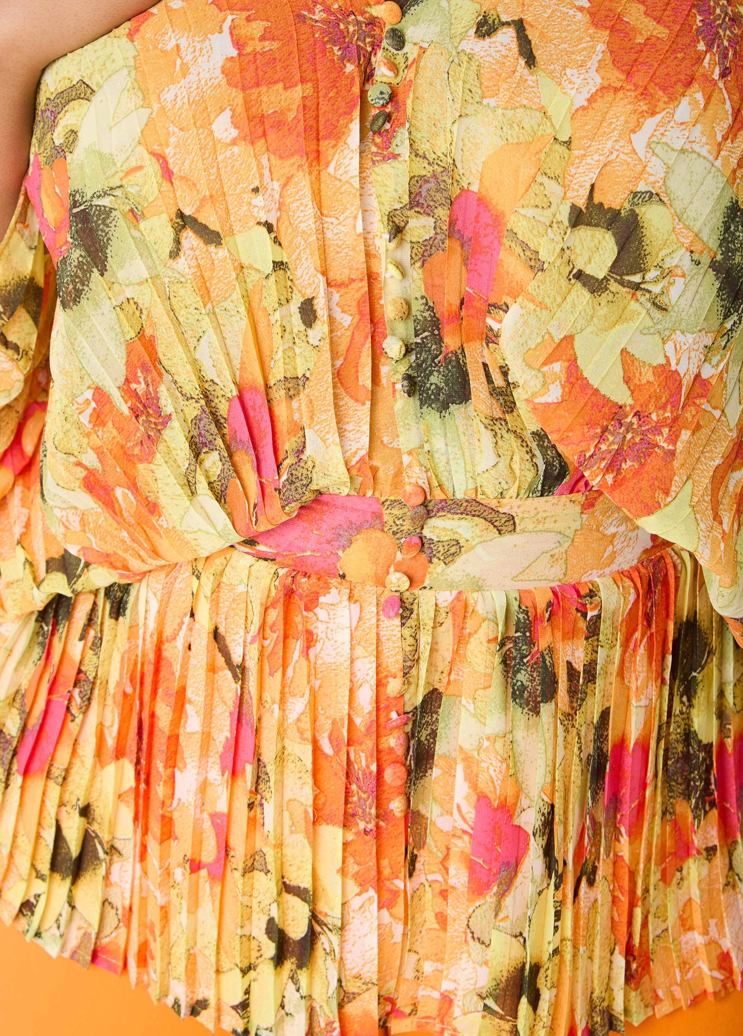 Ashley Stewart Pleated Floral Print Blouse Yellow