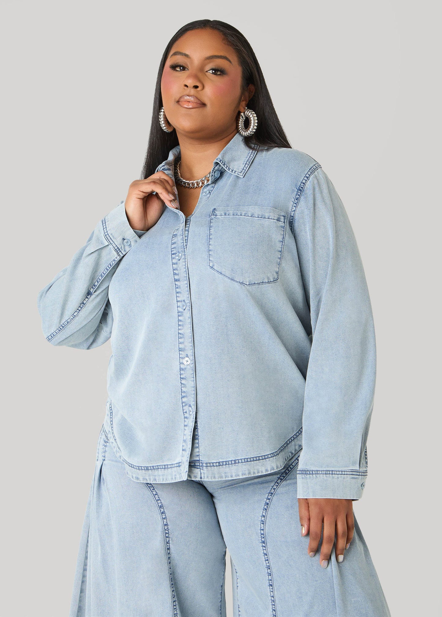 Ashley Stewart Chambray Shirt Denim