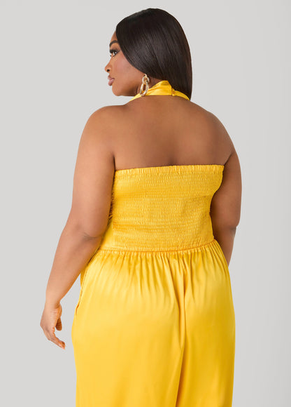 Ashley Stewart Embellished Satin Halter Top Spectra Yellow