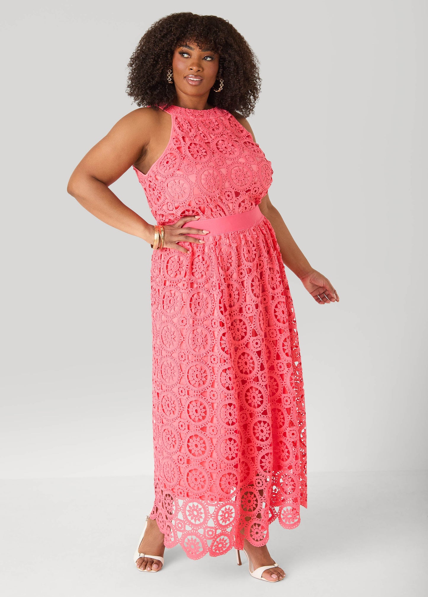 Ashley Stewart Crocheted Top Calypso Coral
