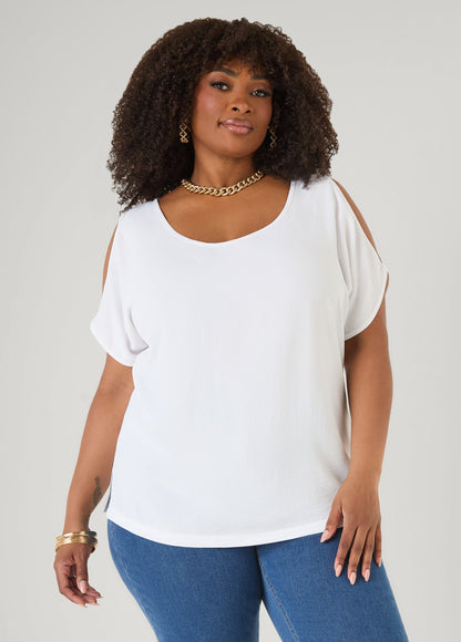 Ashley Stewart Textured Cold Shoulder Top Denim