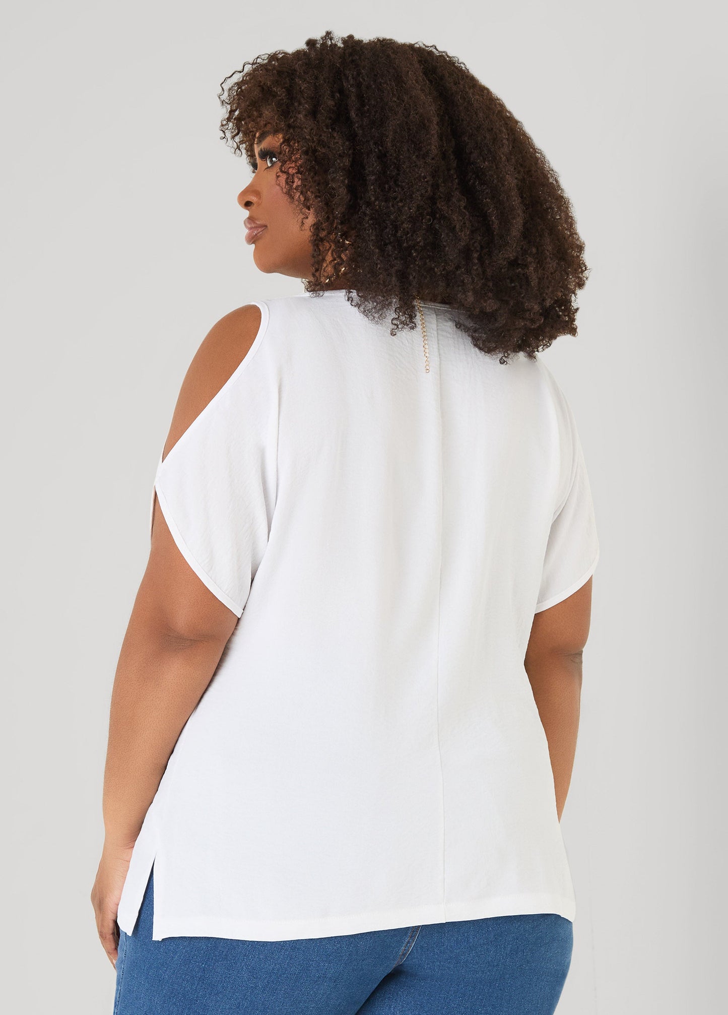 Ashley Stewart Textured Cold Shoulder Top Denim