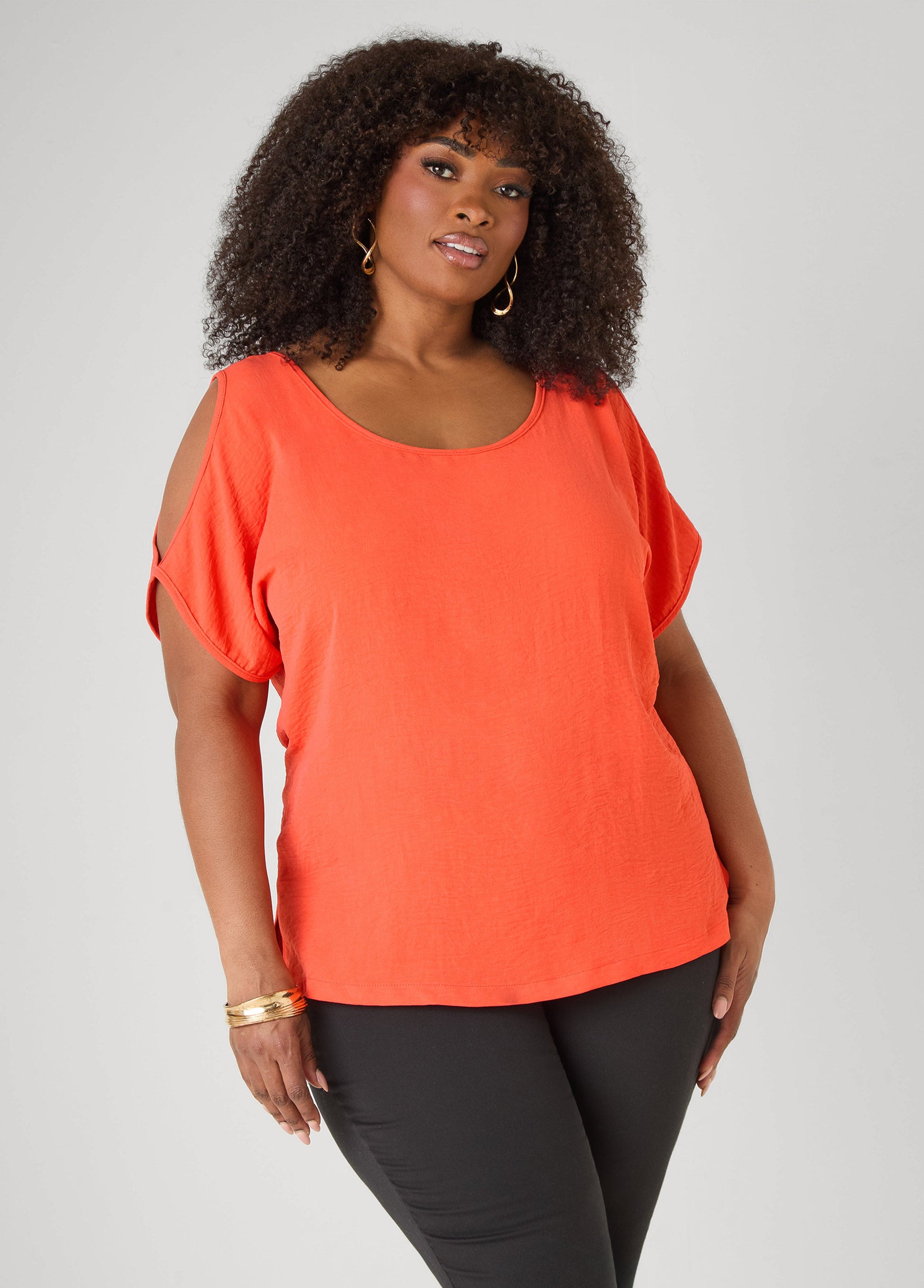 Ashley Stewart Textured Cold Shoulder Top Denim