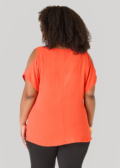 Ashley Stewart Textured Cold Shoulder Top Denim