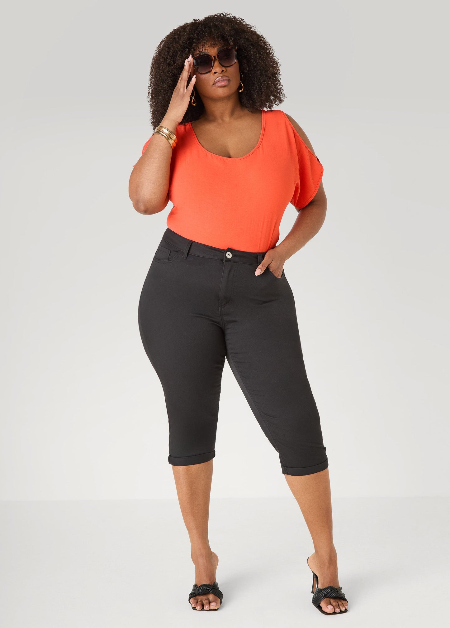 Ashley Stewart Textured Cold Shoulder Top Denim