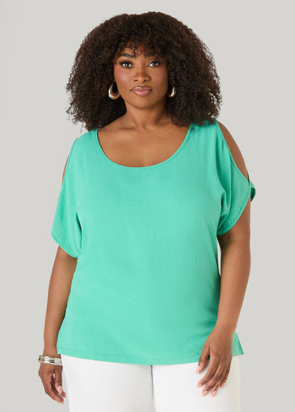 Ashley Stewart Textured Cold Shoulder Top Denim
