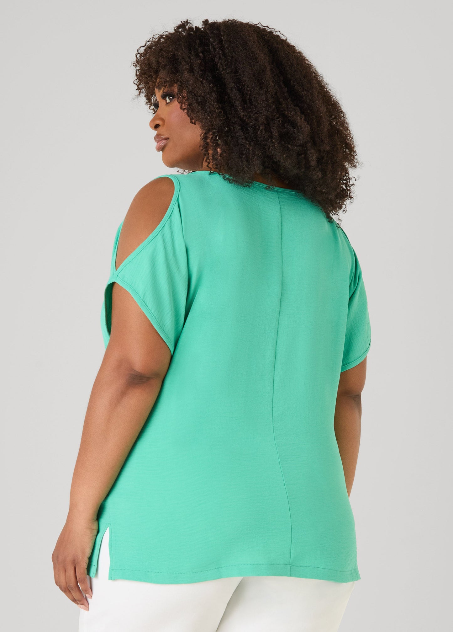 Ashley Stewart Textured Cold Shoulder Top Denim