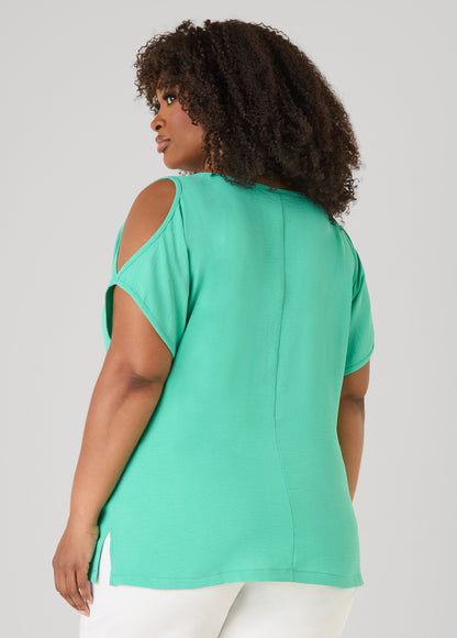 Ashley Stewart Textured Cold Shoulder Top Denim