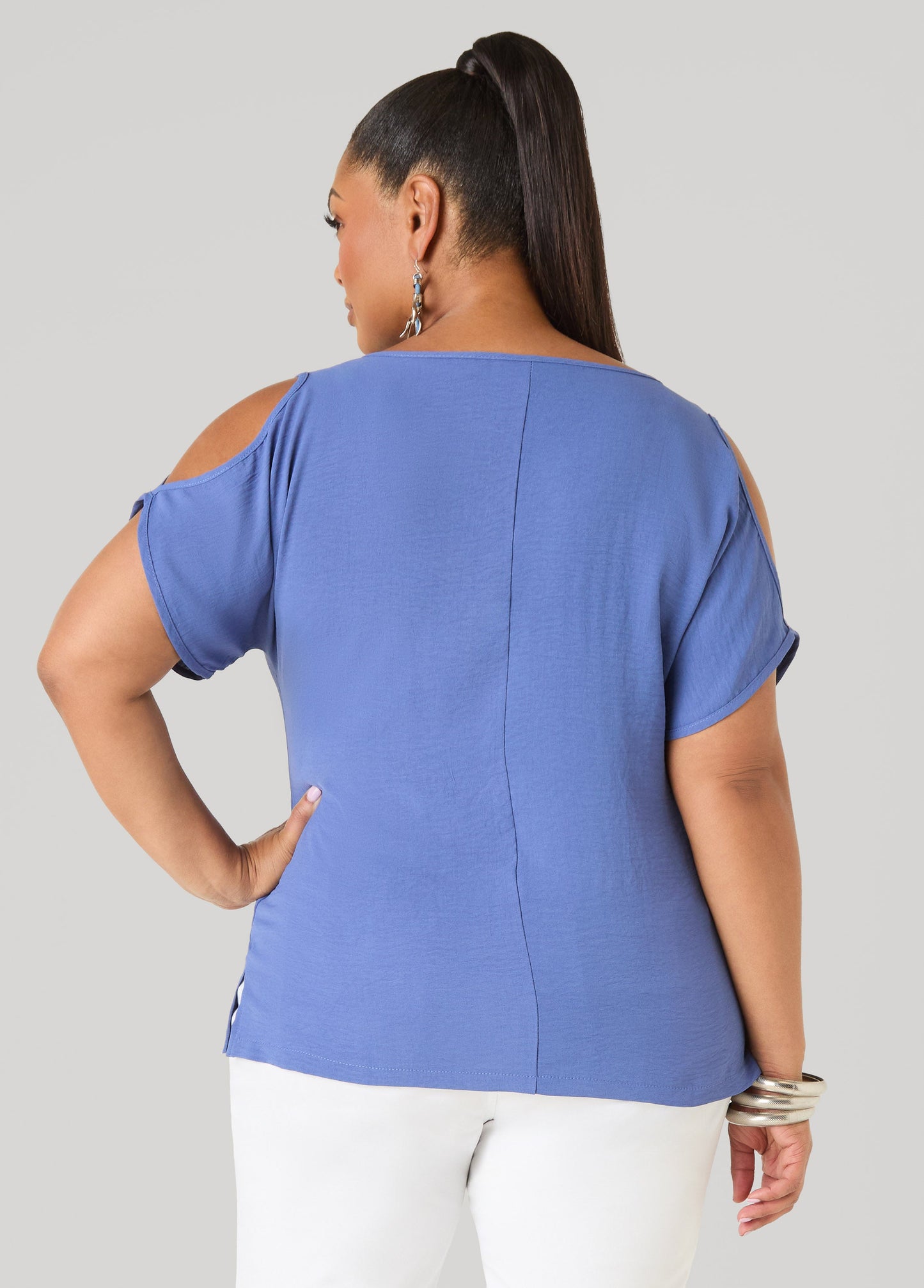 Ashley Stewart Textured Cold Shoulder Top Denim