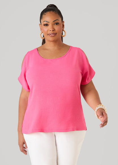 Ashley Stewart Textured Cold Shoulder Top Denim