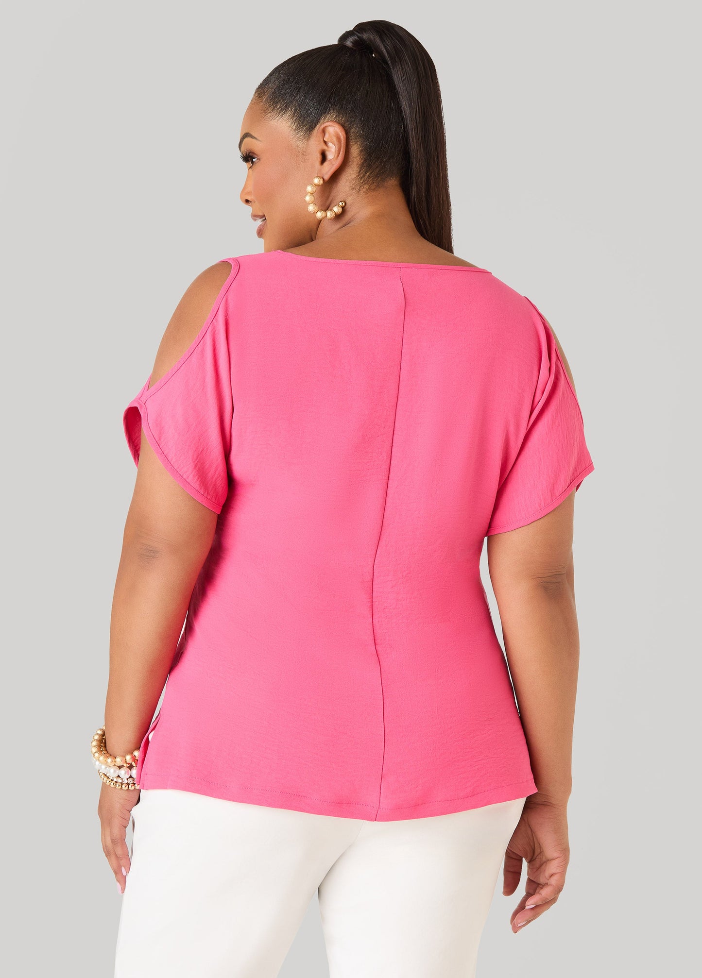 Ashley Stewart Textured Cold Shoulder Top Denim