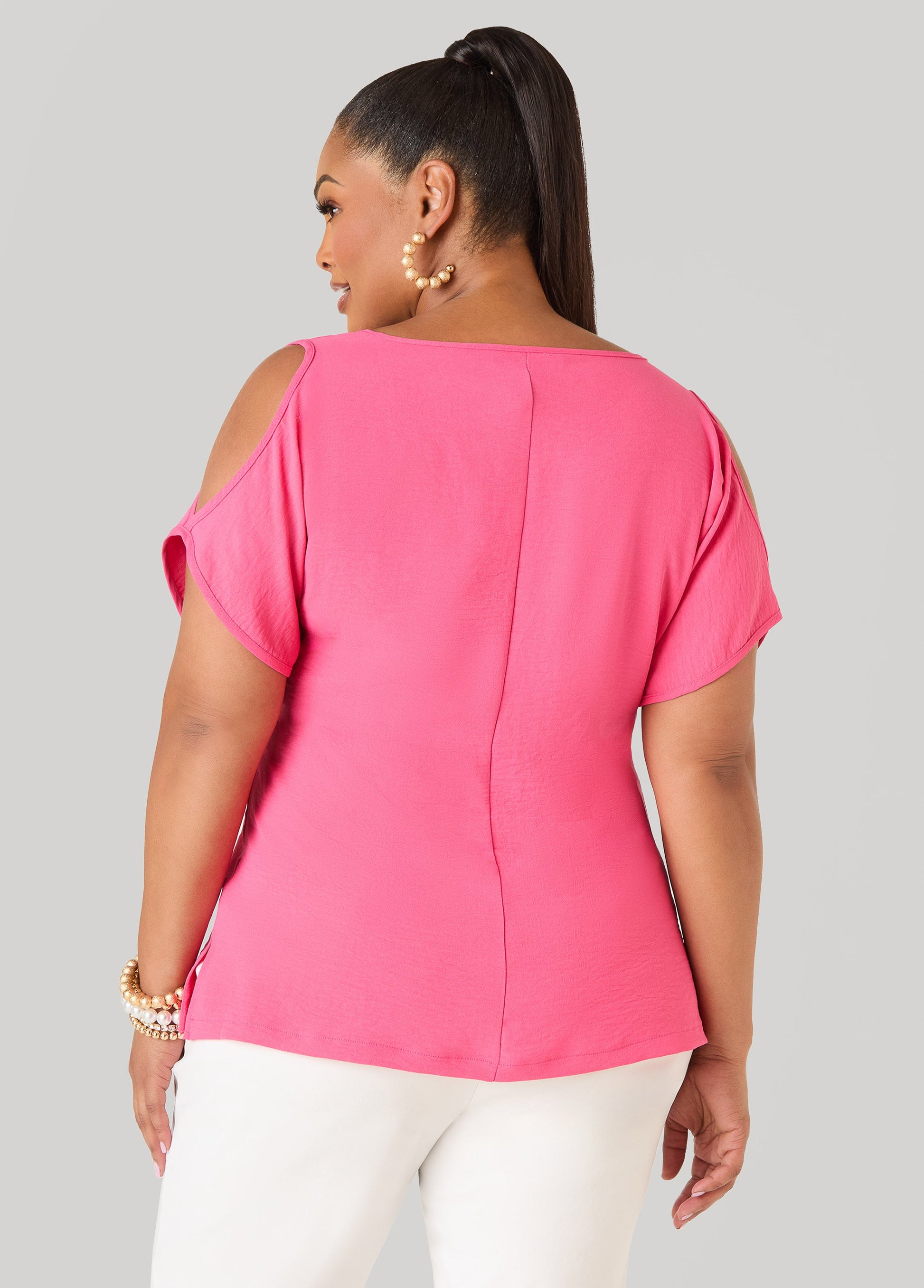 Ashley Stewart Textured Cold Shoulder Top Denim
