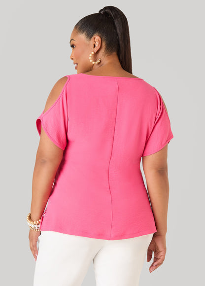 Ashley Stewart Textured Cold Shoulder Top Denim