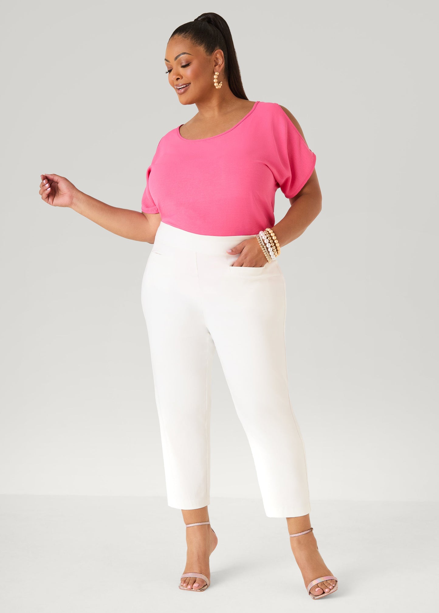 Ashley Stewart Textured Cold Shoulder Top Denim