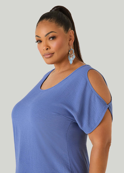 Ashley Stewart Textured Cold Shoulder Top Denim