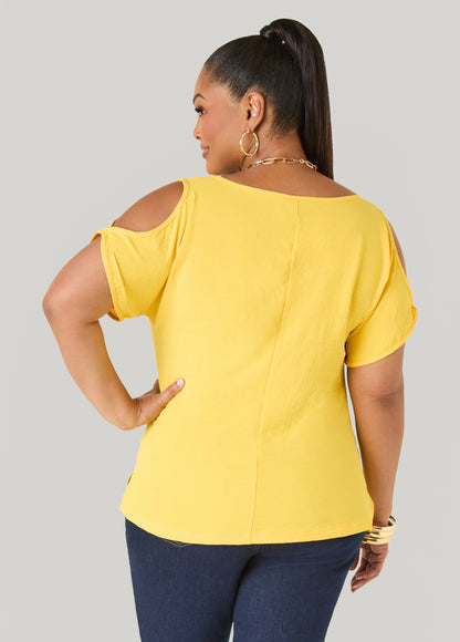 Ashley Stewart Textured Cold Shoulder Top Denim