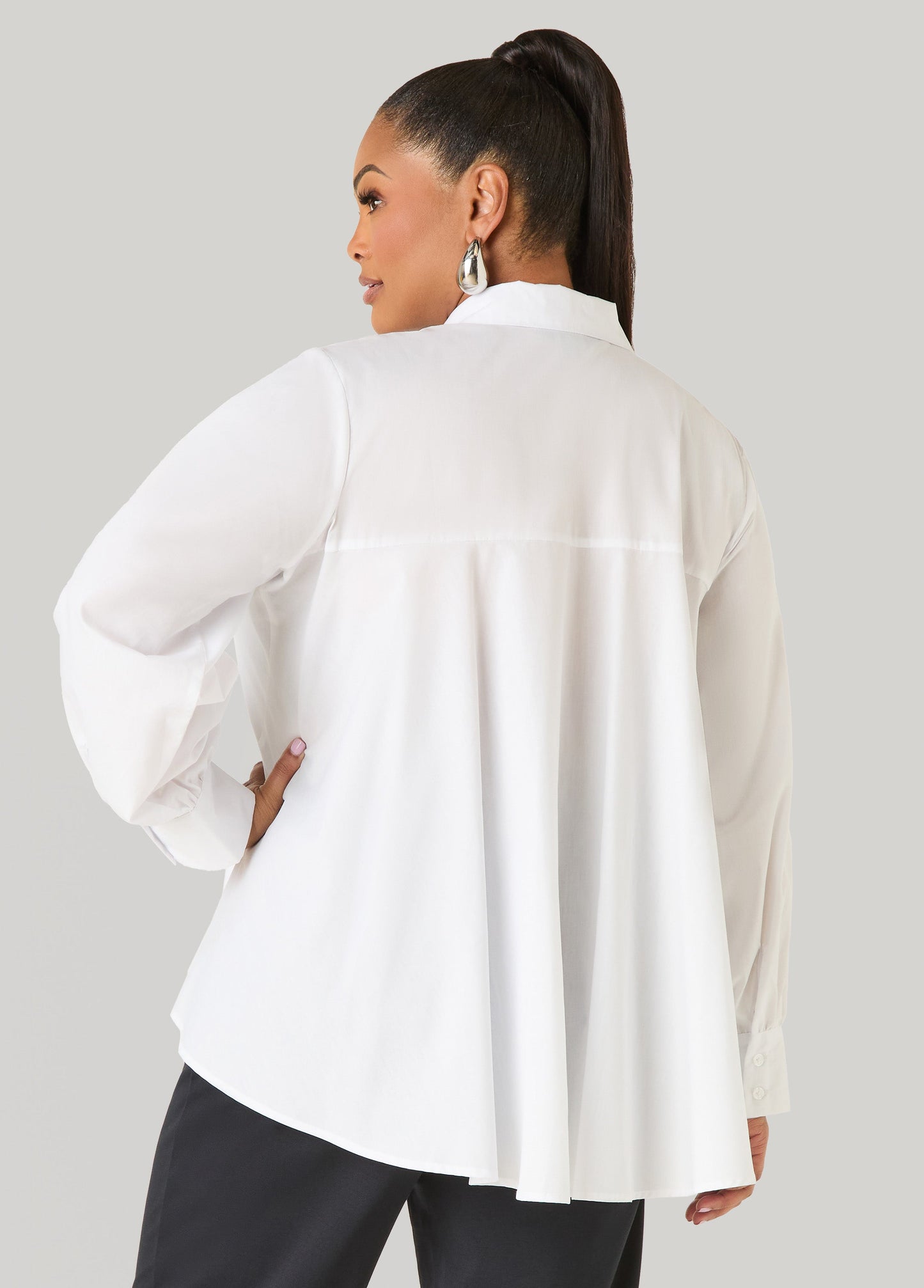 Ashley Stewart Peplum Poplin Shirt White